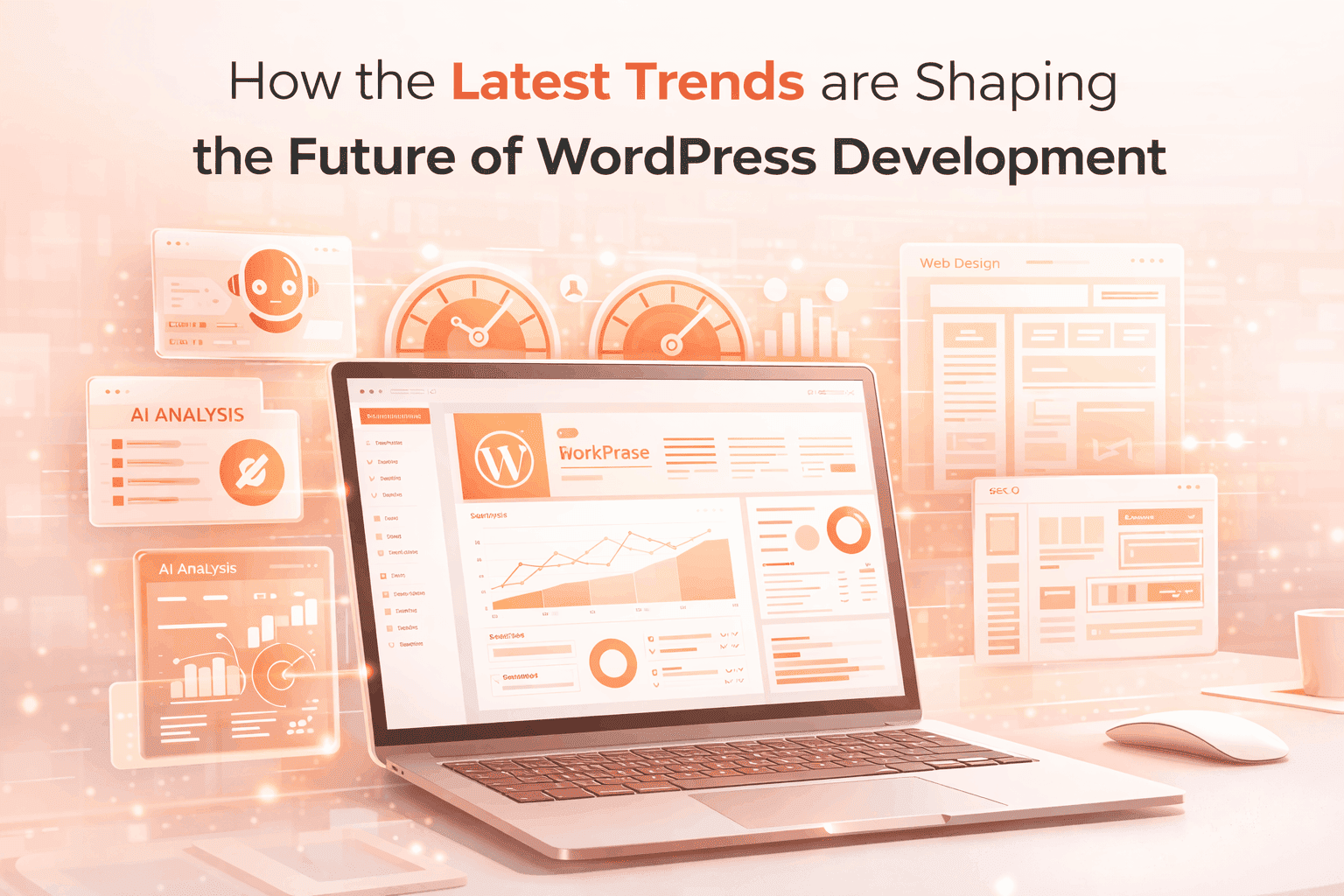 Digital illustration of WordPress development trends and future technologies shaping web development in 2026